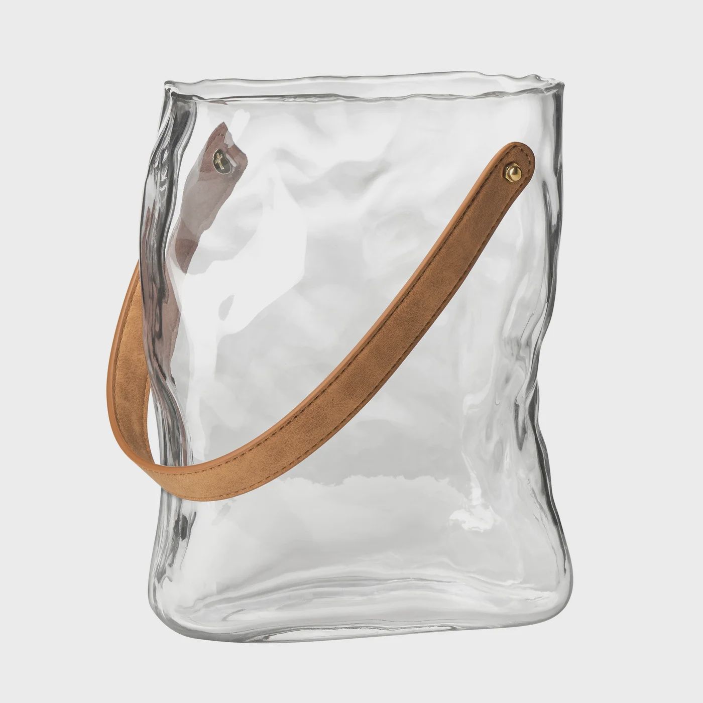 Handbag Clear Glass 9.5h&quot; Vase w/ Faux Leather Handle