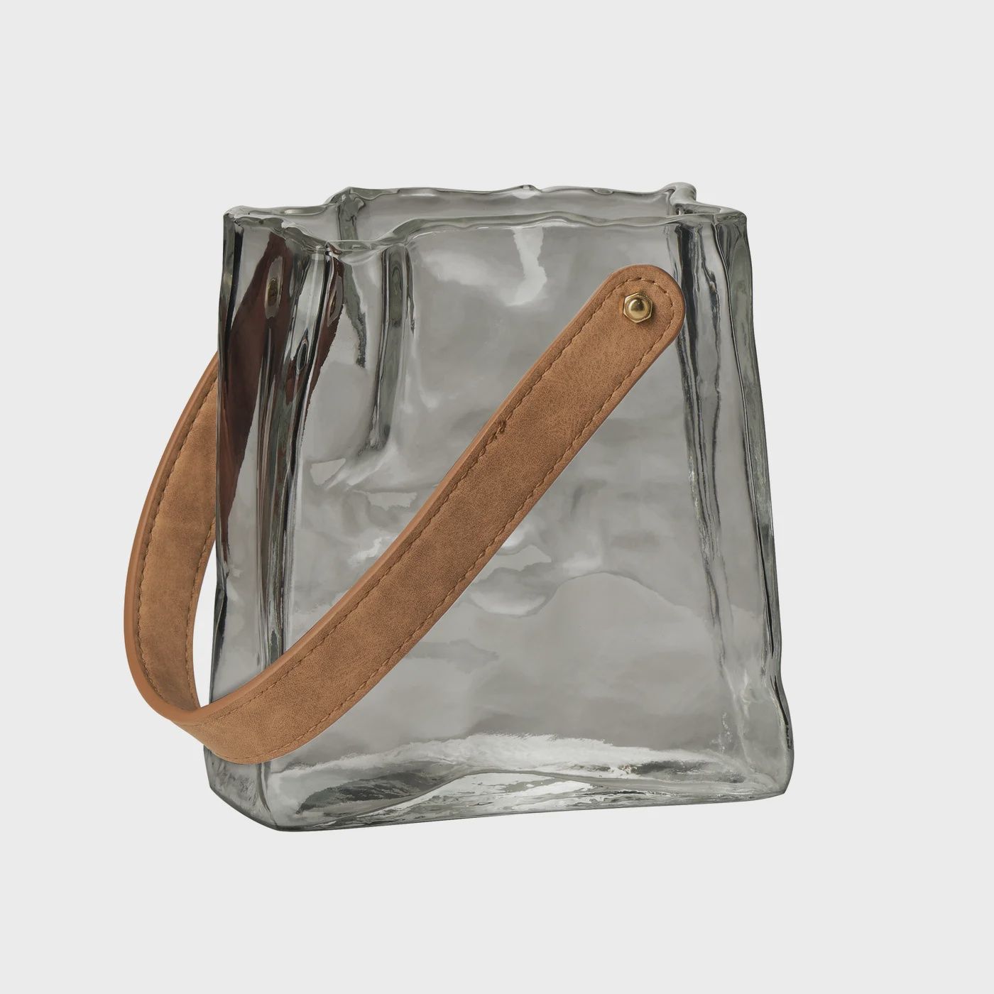 Handbag Smoke Glass 6.5h&quot; Vase w/ Faux Leather