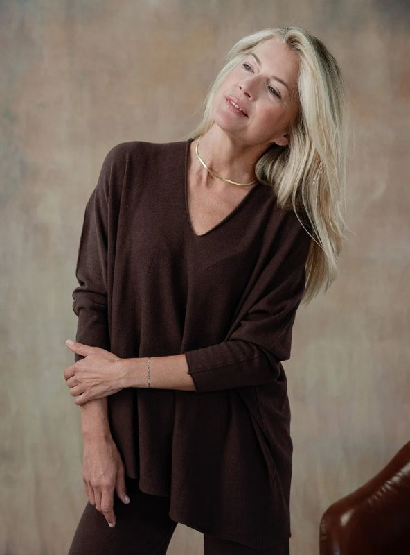 Claudia V-Neck Sweater - Espresso