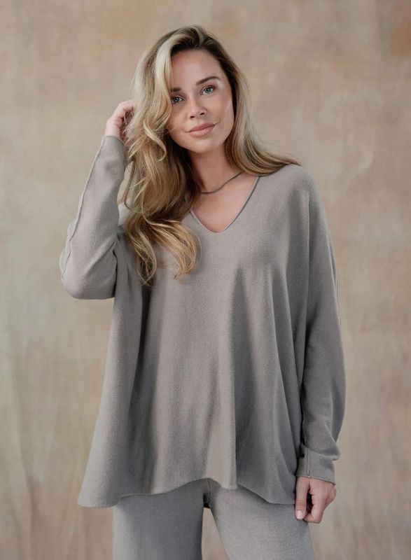 Claudia V-Neck Sweater - Taupe