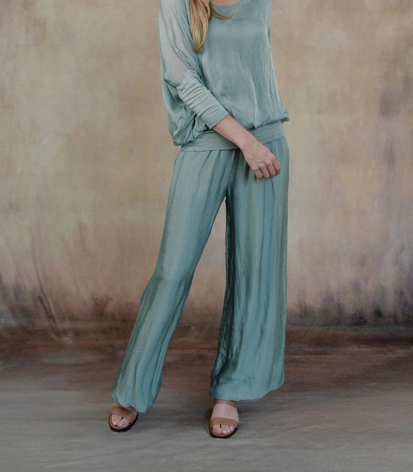 Madelyn Silk Pants - Sage