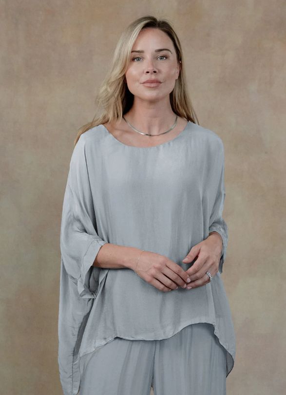 Martina Silk Top - Pearl Grey