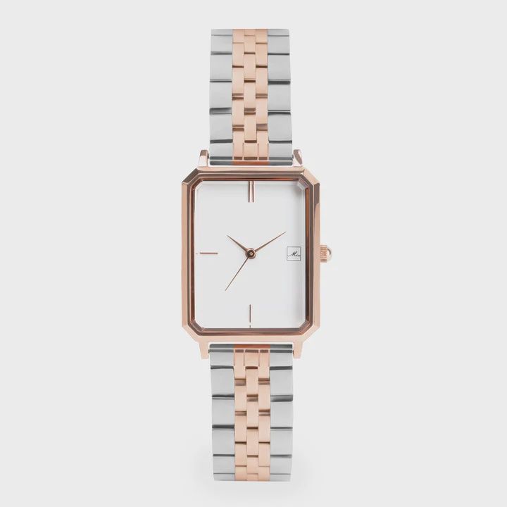 Stainless Steel Angle Watch - Silver and Rose Gold