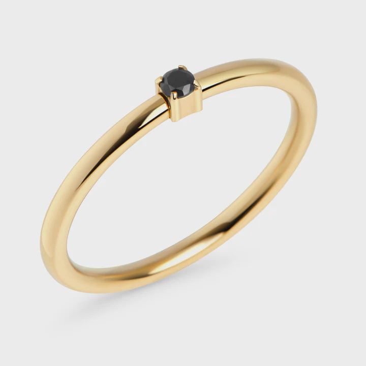 Gold Black Solitaire Promise Ring Size 6