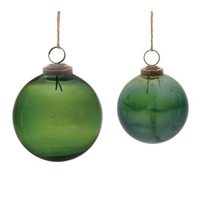 Ball Ornament Set of 2 3&quot;D, 4&quot;D Glass