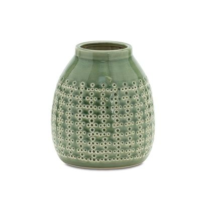 Green Terra Cotta Container 6.5&quot;H