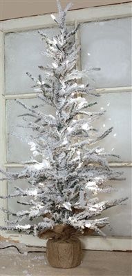 Flocked Tree w/Burlap Base 35 Clear Bright Lights 37”H