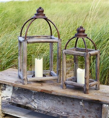 Lanterns (Set of 2) 20.5&quot;H, 26&quot;H Wood/Metal/Glass