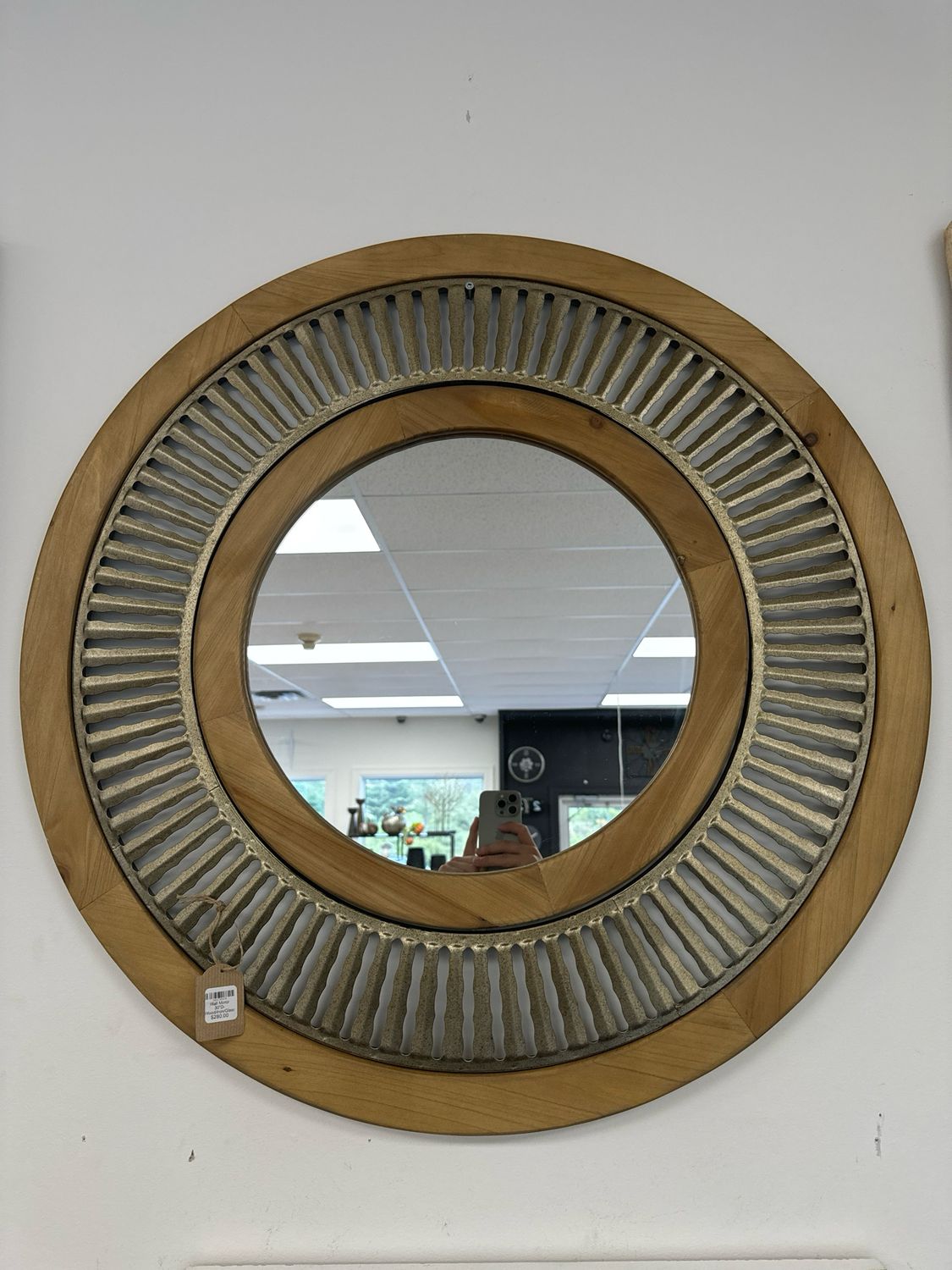 Wall Mirror 30&quot;D- Wood/Iron/Glass