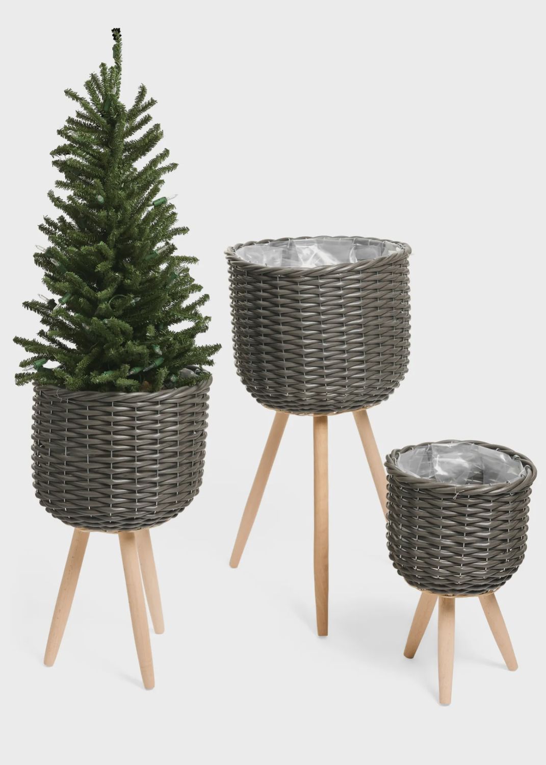 Set of 3 Planters W/Feet Grey Rattan