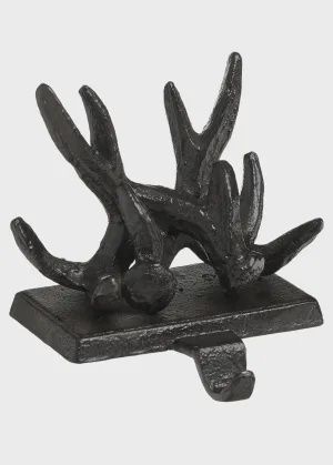 Stocking Holder Horn Cast Iron - Brown 5x6