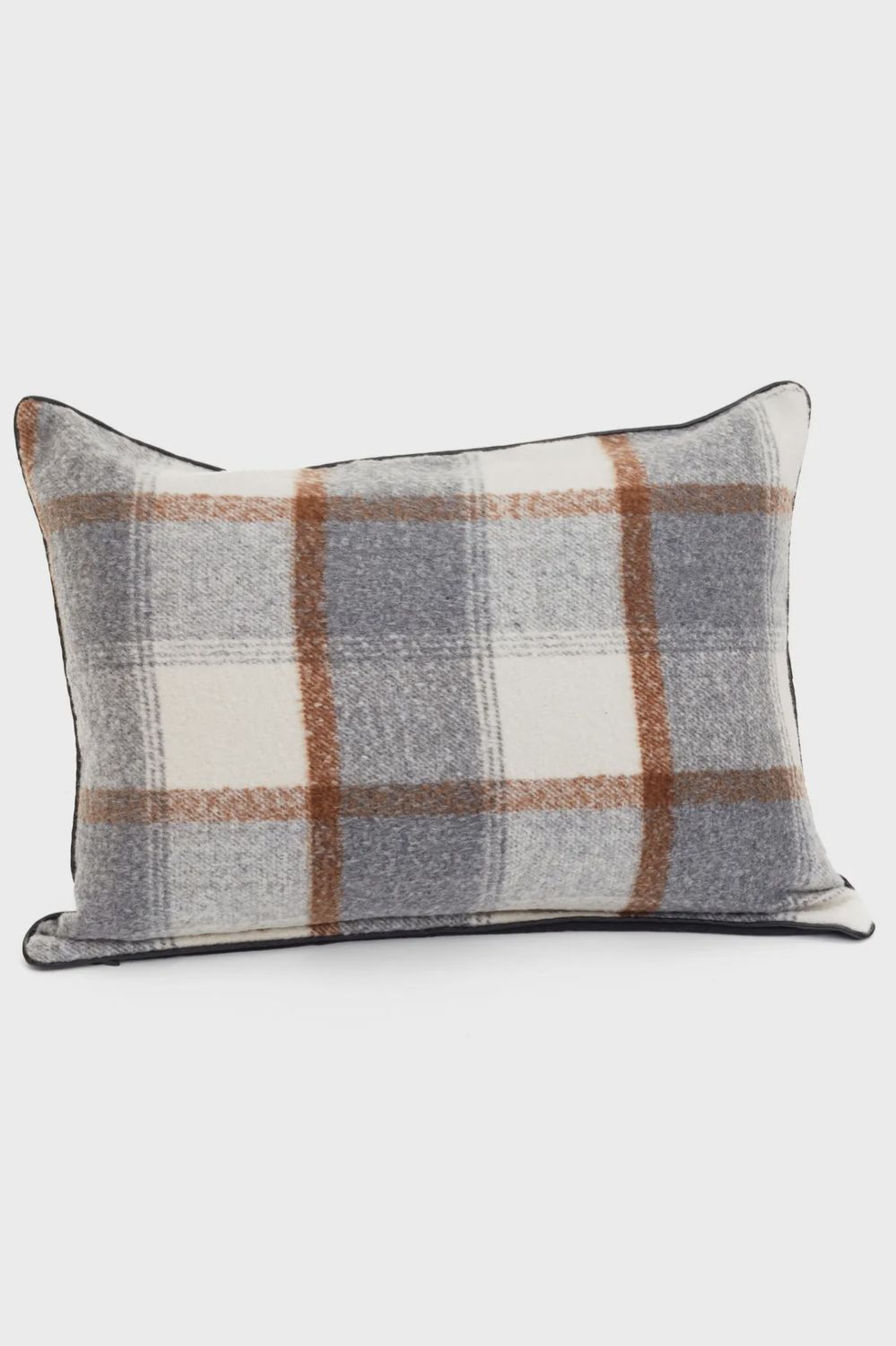 Plad Cushion Grey, Brown &amp; Ivory 18x24&quot;