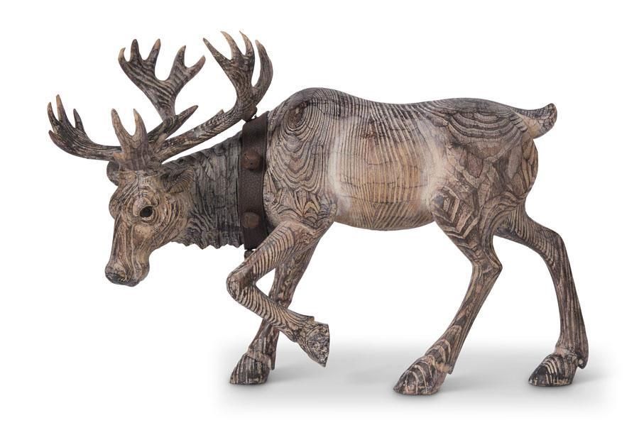Carved Resin Reindeer With Bells 10.5&quot;