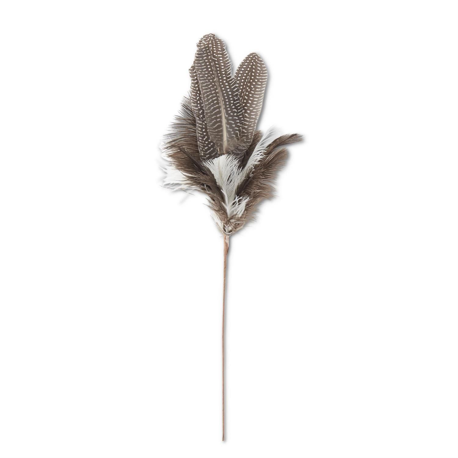 Brown &amp; White Speckled Feather Spray 19&quot;