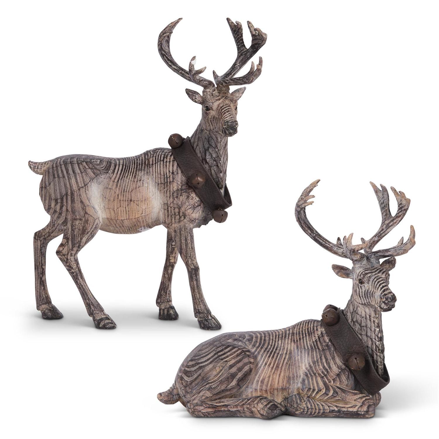Craved Reindeer With Bell Collars Sitting