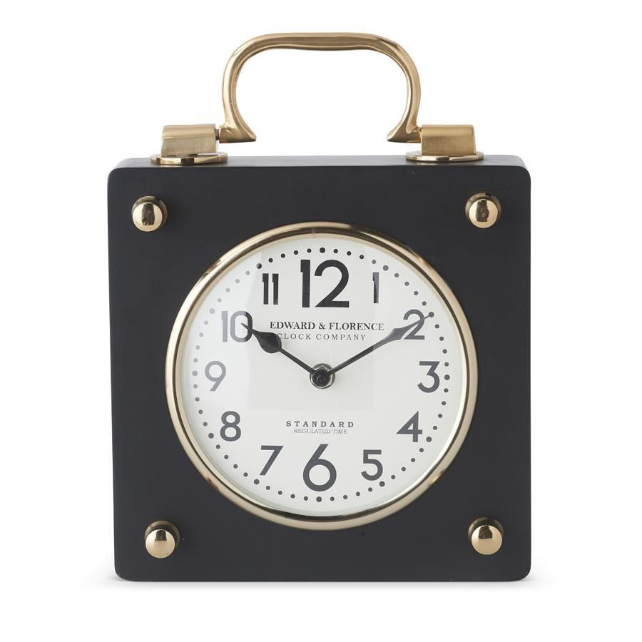 Black &amp; Gold Square Metal European Clock