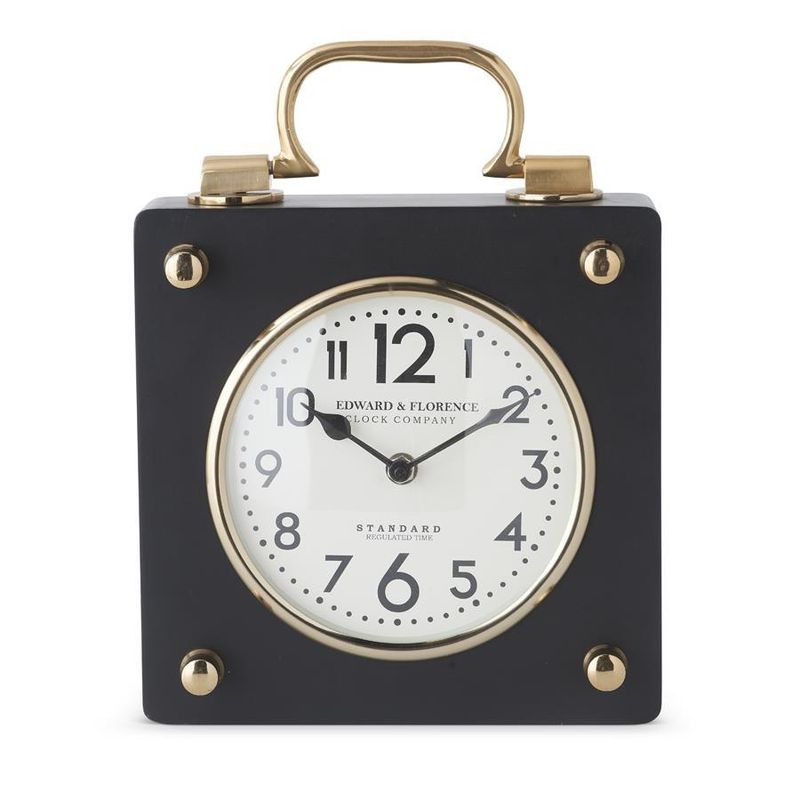 Black &amp; Gold Square Metal European Clock