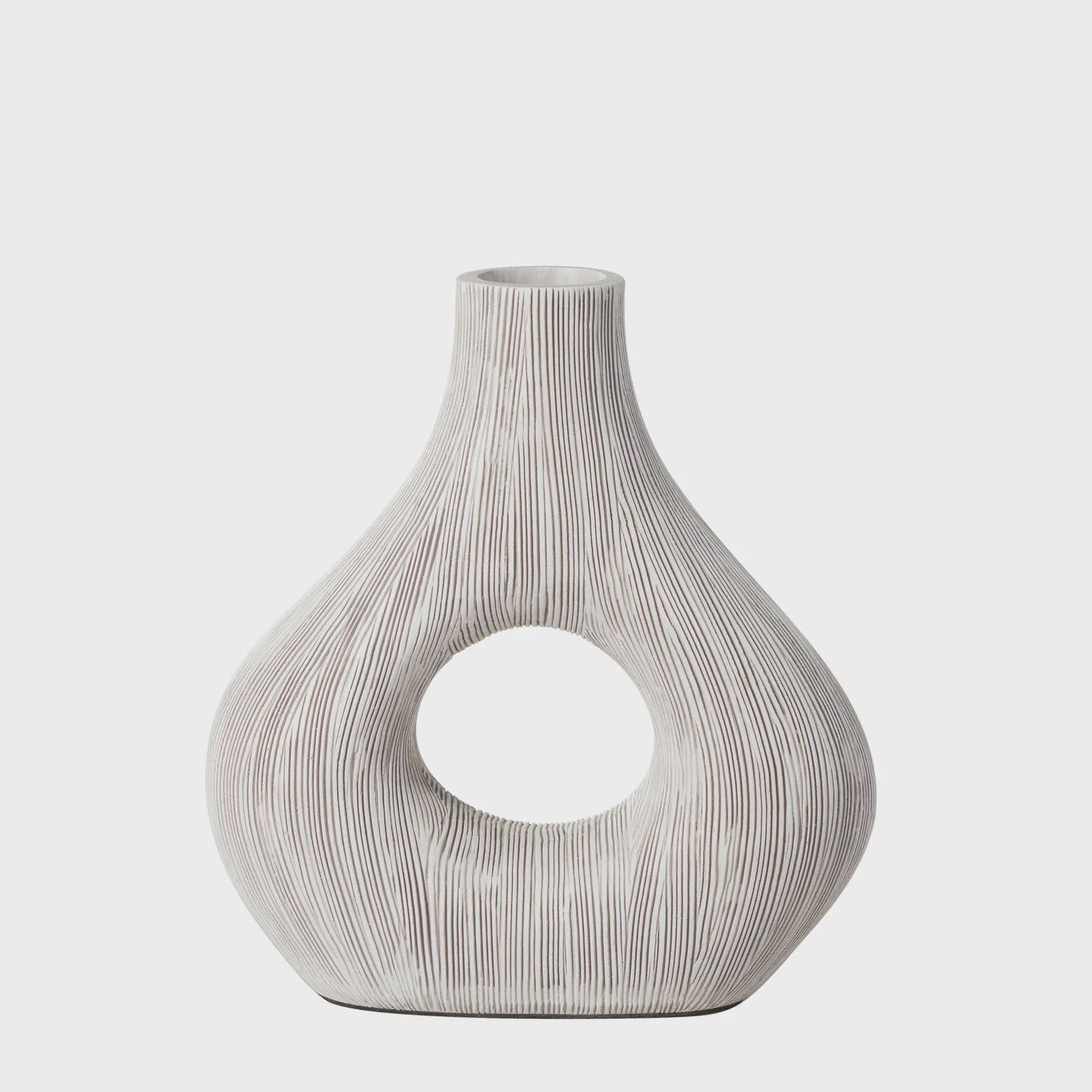 Alma Etched Patina 9h&quot; Wide Donut Resin Vase - White