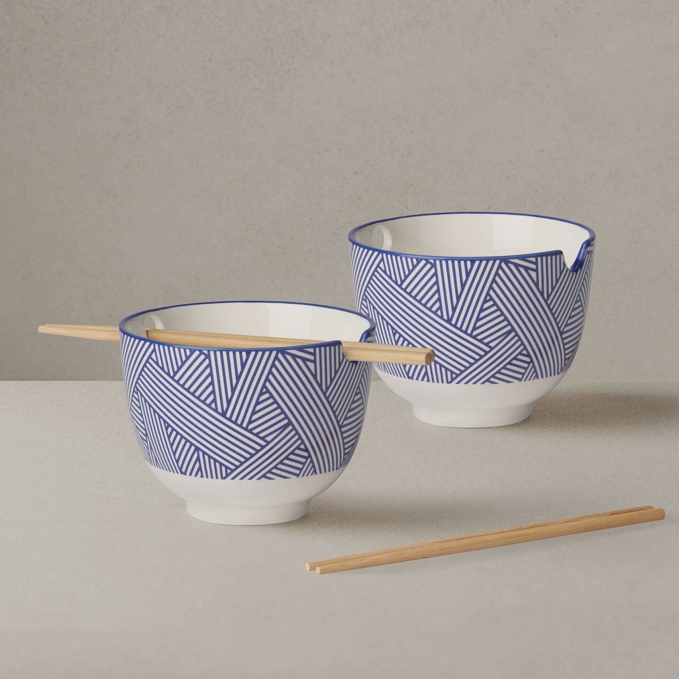 Kiri 5&quot; Noodle Bowl w/Chopsticks Set - Blue Weave