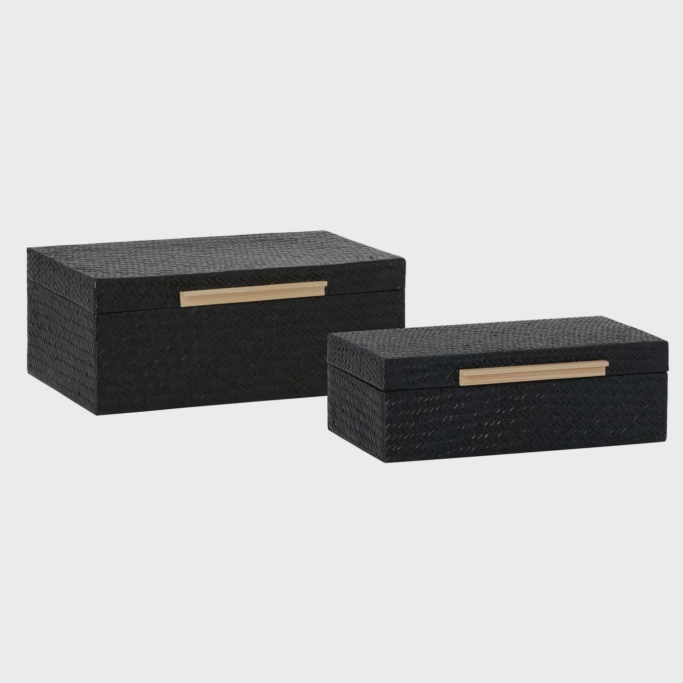 Pandan Black Herringbone Bamboo Storage Box Set