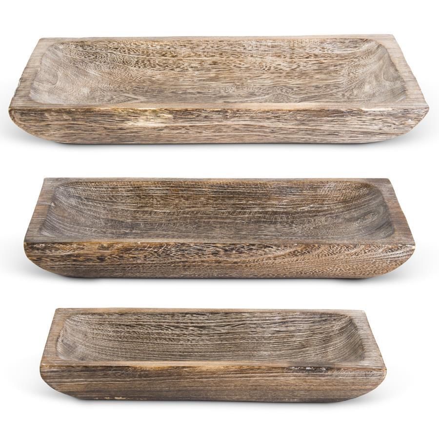 Carved Rectangular Paulownia Wood Tray Medium