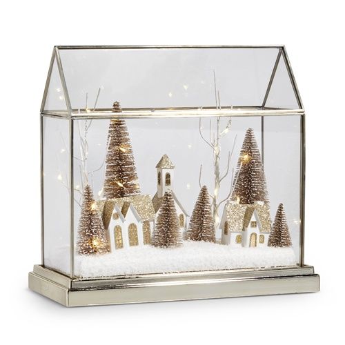 12.75&quot; Lighted Snowy Village Terrarium
