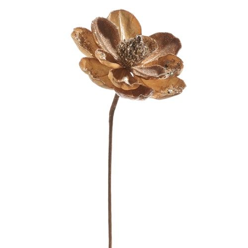 19&quot; Glittered Gold Magnolia Pick