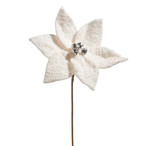 14&quot; Silver Bell Sherpa Poinsettia Stem