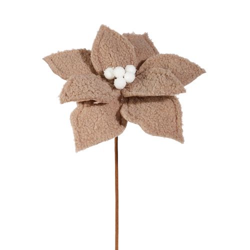14&quot; Light Brown Sherpa Poinsettia Stem