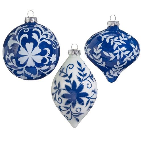 4&quot; Blue &amp; White Floral Orn Ball