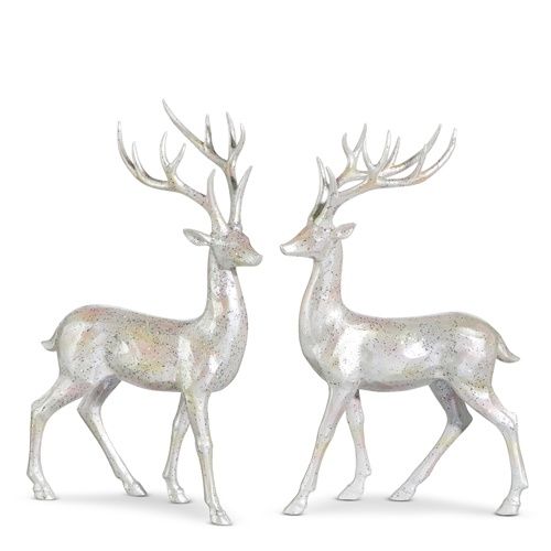 14" Glittered Silver Deer