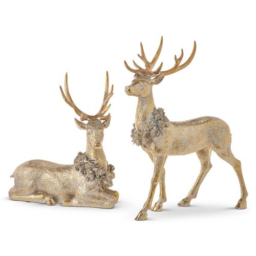 16&quot; Gold Deer With Wreath Standing