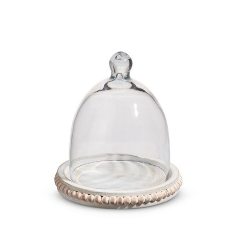 7&quot; Whitewash Beaded Tray with Cloche
