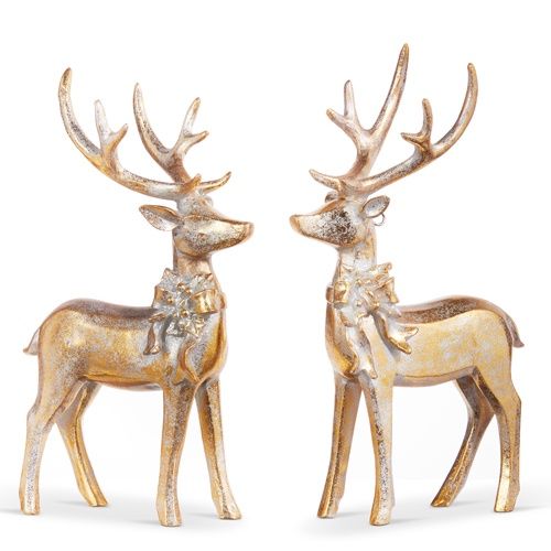 7&quot; Aged Gold Deer With Bow Ornament