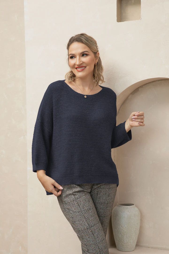 Loose Knit Sweater, Colour: Navy, Size: O/S