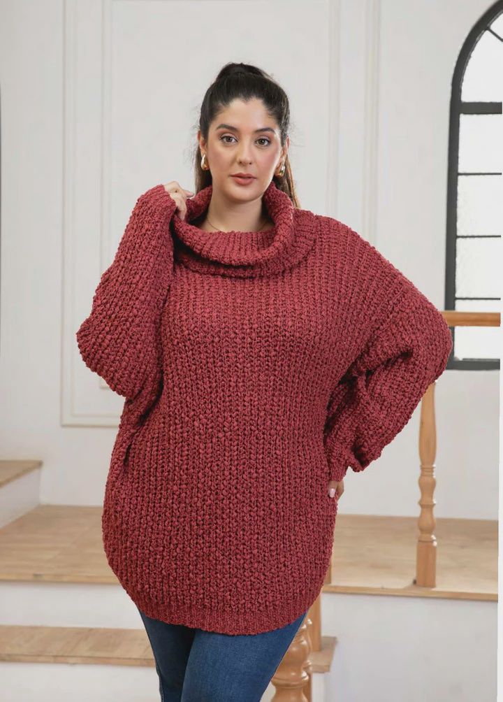 Cowlneck Sweater, Colour: Wine, Size: O/S