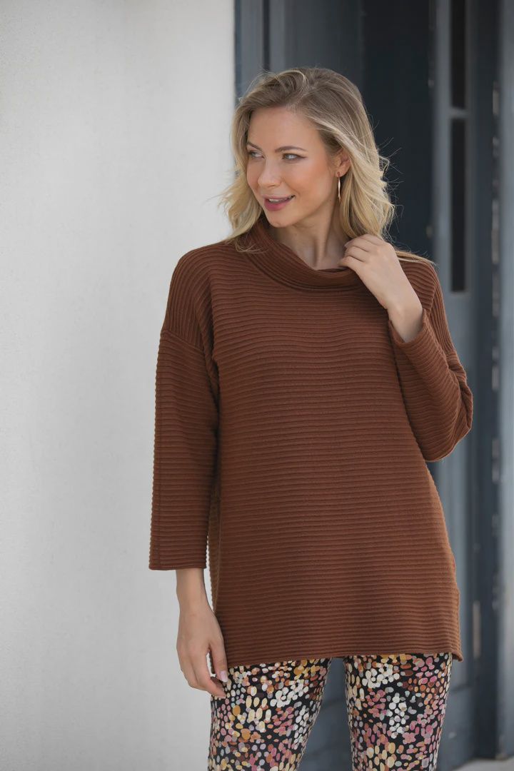 Knit Top With Cowl Neck, Colour: Cinnamon, Size: SM/M