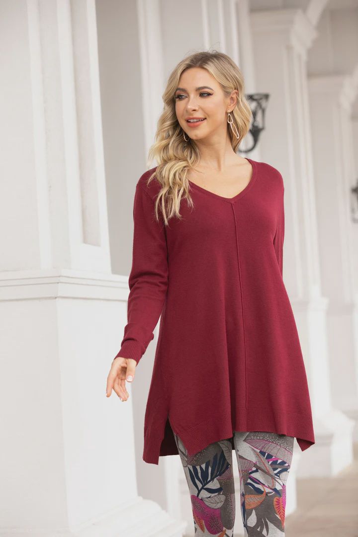 Vanessa&#39;s V-Neck Tunic, Colour: Wine, Size: SM/M