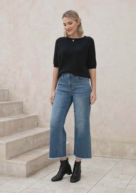 Bamboo Mid Wash Wide Leg Jeans