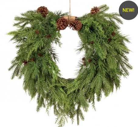 26&quot; Natural Touch Mix Evergreen Heart Wreath