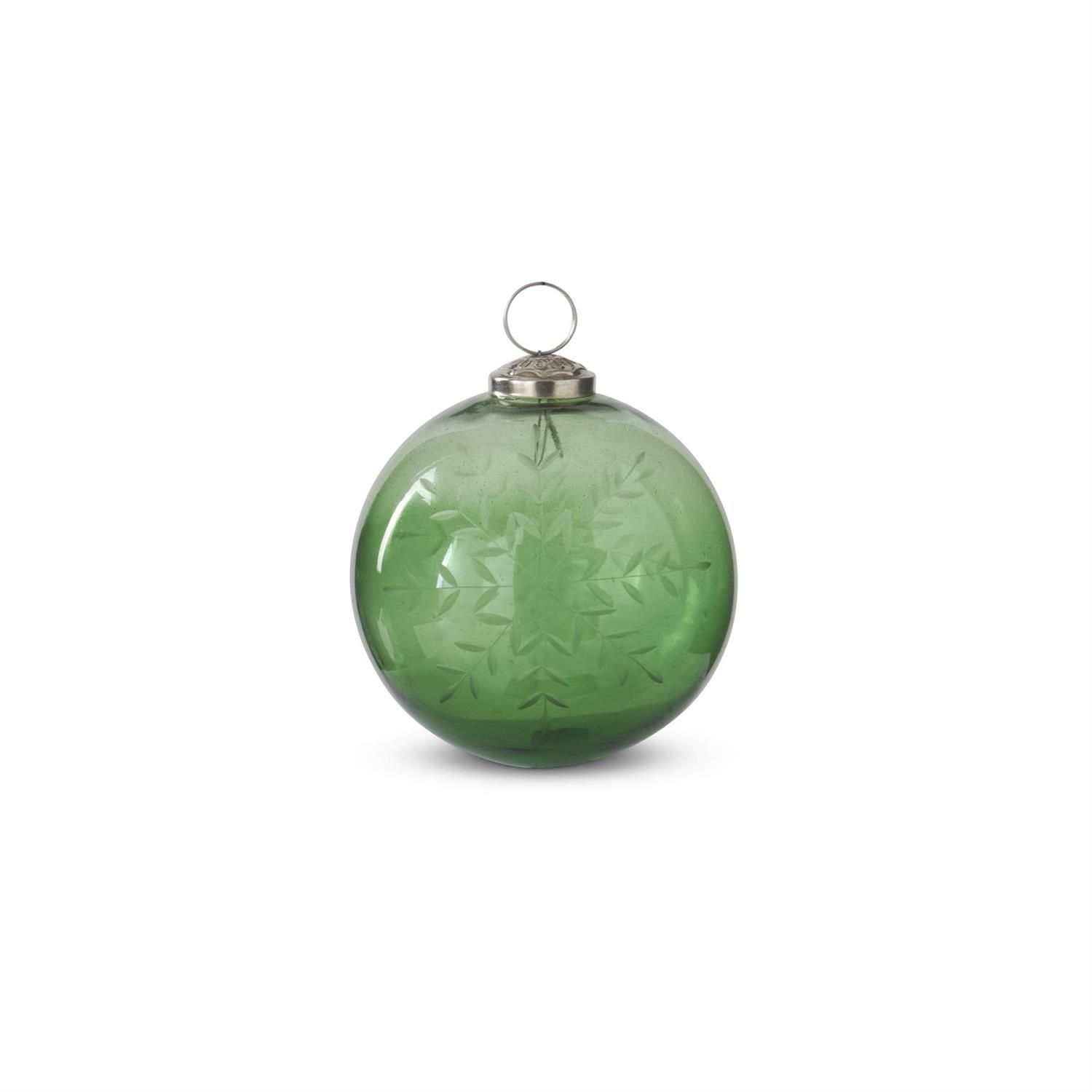 4&quot; Green Glass Ornament W/Snowflake