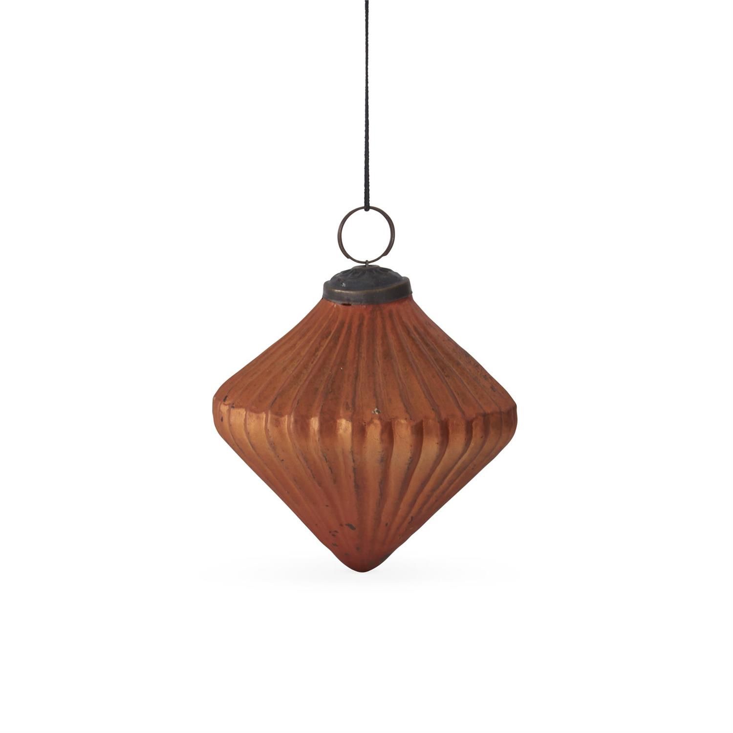 3.75&quot; Ribbed Burnt Orange Glass Ornament