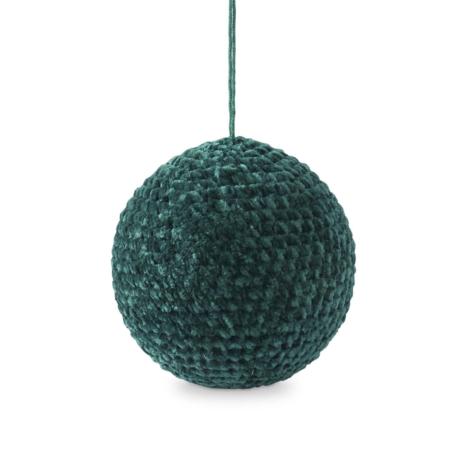 4.5&quot; Dark Green Knit Ball Ornament