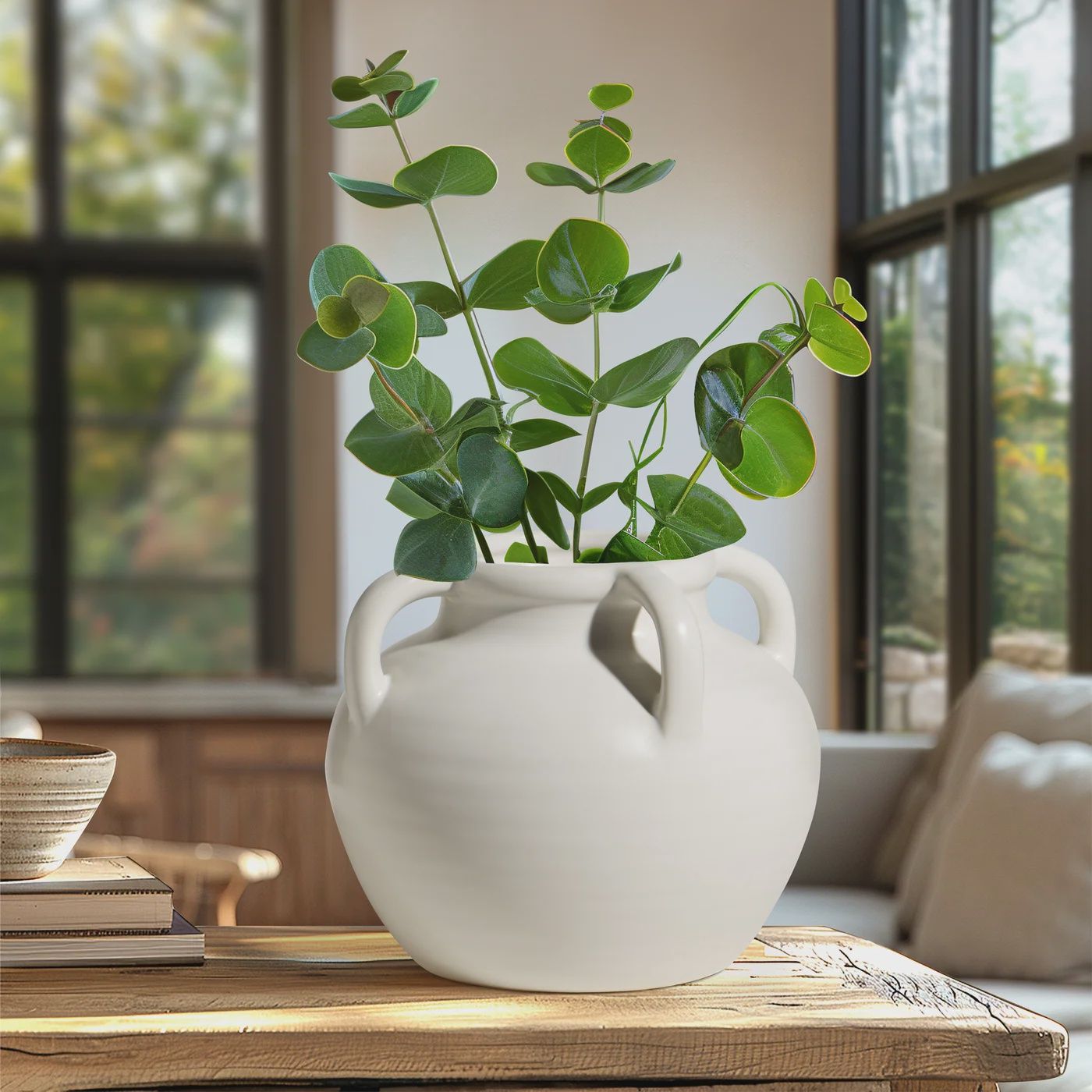Capri Four Handle 6h&quot; Vase - Matte White