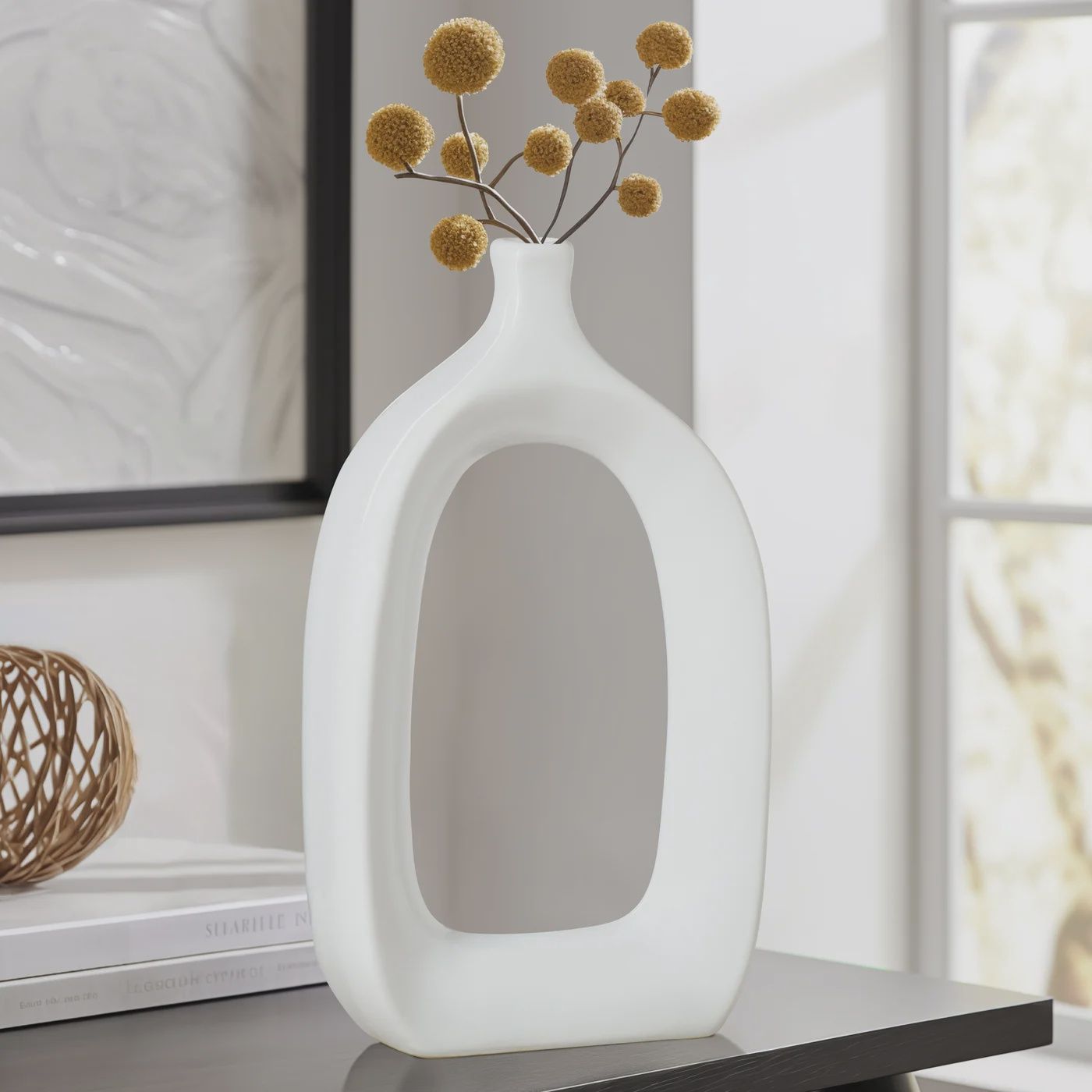 Open 15.75h&quot; Tall Vase - White