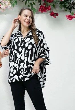 MaryAnne&#39;s Abstract Print Shirt W/Collar