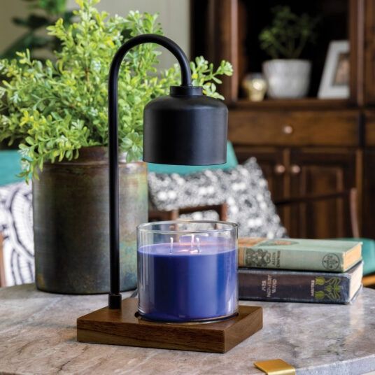 Black &amp; Wood Arched Candle Warmer Lamp