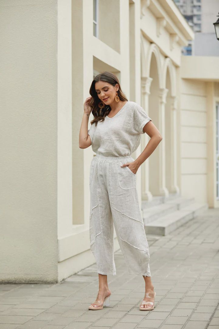 Coastal Linen Wide-Leg Pant, Colour: Beige, Size: O/S