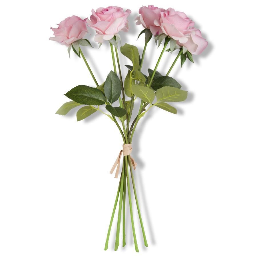 17&quot; Pink Real Touch Rose Stem w/Foliage Bundle
