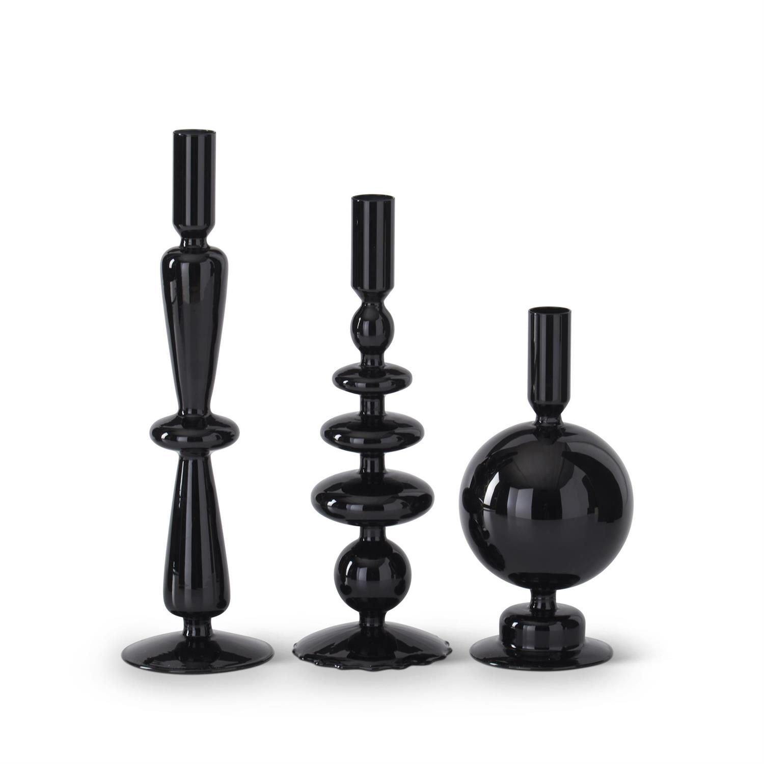 Black Glass Taper Candleholders